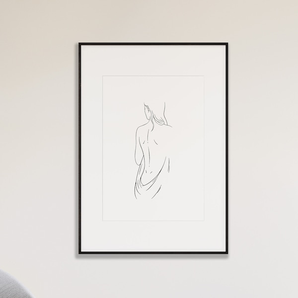 Woman's Body Fine Line Print, Abstract Art, Line Drawing, Scandinavian Wall Art, Minimalist Printable Art, Female Shape, Digital Download