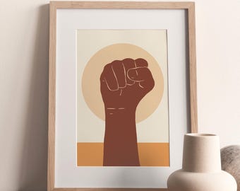 Fist of Pride Printable Wall Art – Black Power Digital Poster – Minimalist Line Art