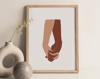 Interracial Hands Wall Art Printable Poster Equality Illustration Home Decor Multi Cultural Wall Print Minimalist Art Room Decoration