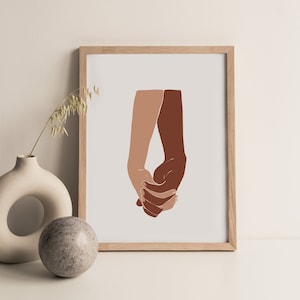 Interracial Hands Wall Art Printable Poster Equality Illustration Home Decor Multi Cultural Wall Print Minimalist Art Room Decoration