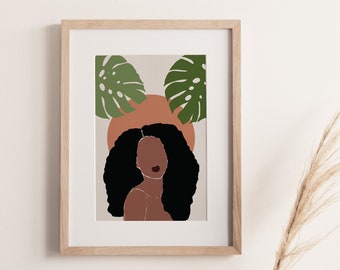 Black Woman Art Print, African American Wall Art, Printable Wall Art, Modern African Art, Black Woman Illustration, Digital Download, Sun
