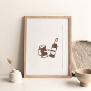 Dancing Beer Mug with Bottle Printable Wall Art, Beer Art, Bar Cart Prints, Kitchen Bar Wall Art Deco, Funny Bar Decor