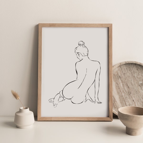 Printable Woman’s Silhouette Abstract Wall Art Print | Digital Download Feminist Abstract Fine Line Art Decor | Female Body Art Poster