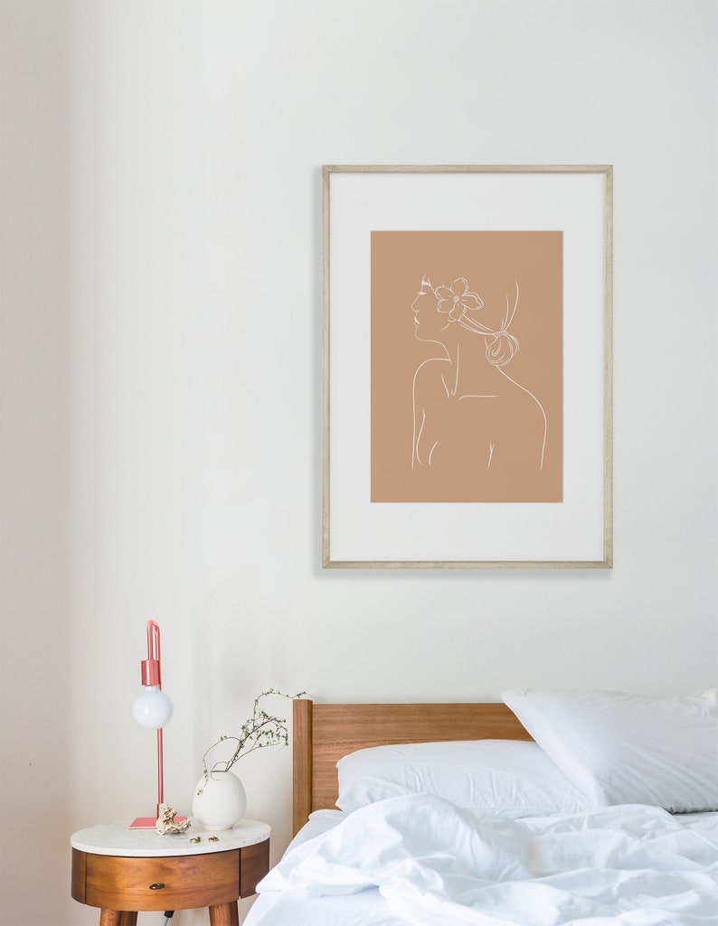 Femme fleur Fine ligne Printable Wall Art, abstrait dessin au trait femme mur Art affiche, minimaliste Floral femme Portrait numérique téléchargement image 2