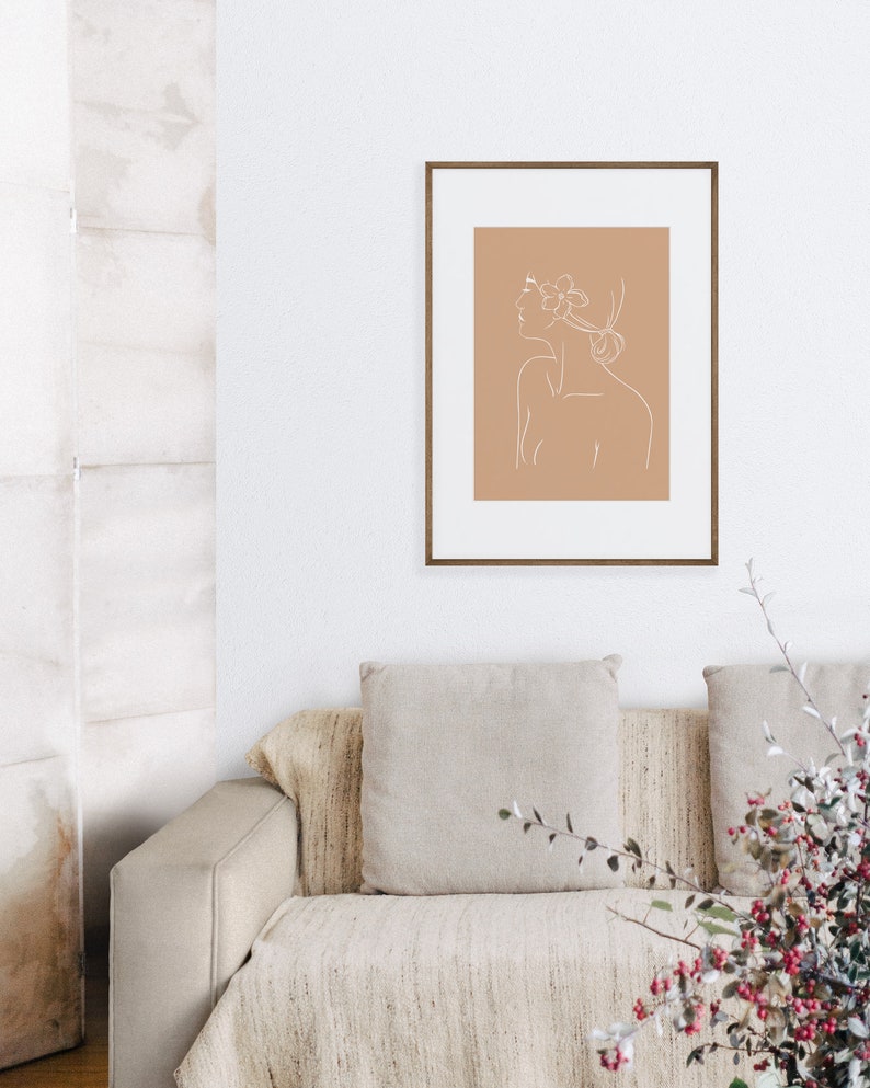 Femme fleur Fine ligne Printable Wall Art, abstrait dessin au trait femme mur Art affiche, minimaliste Floral femme Portrait numérique téléchargement image 3