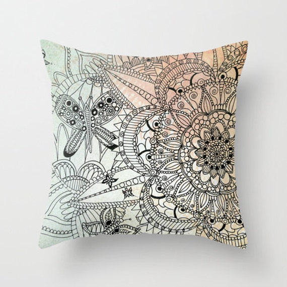 Butterfly Pillow Mandala Drawing Pillow Butterfly Pillow Mandala Drawing Pillow