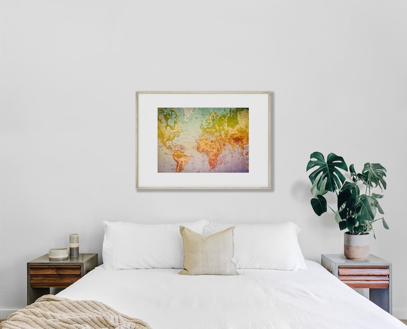 Instant Photo Download Wall Decor Digital Art Print World Map Printable Art Map of the World Colourful image Continents Countries