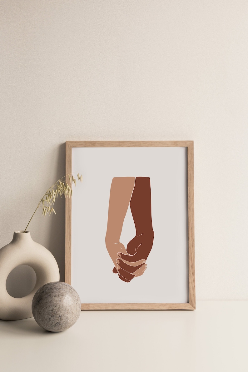 Interracial Hands Wall Art Printable Poster Equality Illustration Home