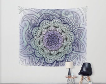 Purple Mandala Home Wall Art Tapestry, Large Boho Hippie Purple Mandala Wall Art Hanging, Pastel Colour Home Wall Art Decoration