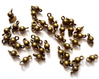 15 small ball connectors, antique bronze, 4x6.5mm - 15 ball shaped link charms, antique bronze