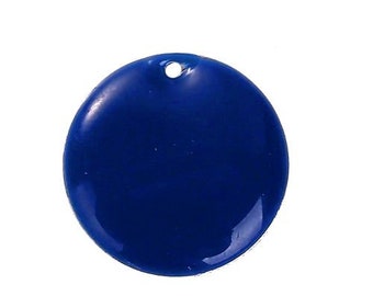 2 sequins émaillés double face, forme ronde 20mm, bleu foncé - 2 round DARK BLUE double sided enameled charms