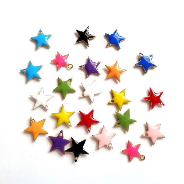 2 sequins charms ETOILE, émaillés double face, 9 tons au choix, 12x11mm - 2 enameled sequins charms, star shaped, 9 tones