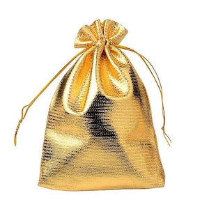 2 gold polyester gift pouches, 16 x 11 cm - 2 polyester gift pouches, 16 x 11 mm - gold tone