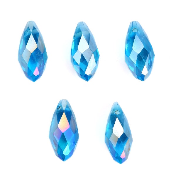 4 perles goutte briolette, 12x6mm, turquoise translucide, verre facetté - 4 aqua blue faceted glass tear drop beads