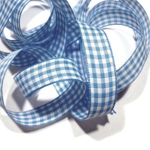 1 ou 4m Ruban vichy 12mm, bleu ciel / blanc, mode vintage tendance BB sixties, d'un seul tenant
