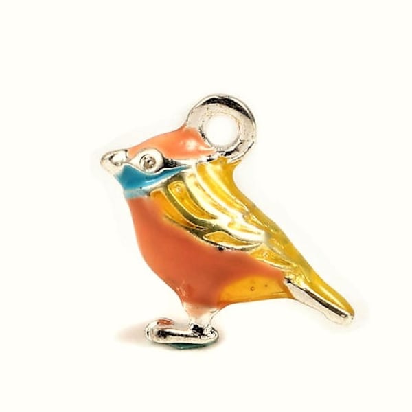 1 x PETIT OISEAU MULTICOLORE en 3D, émail s/ base argentée, 17x14mm - 1 x Multicolour enamel bird charm, 3D, silver frame