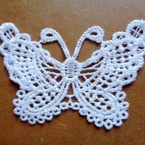 Juego de 3 mariposas de encaje/guipur - aplique de costura - 7 x 5 cm - blanco - vintage retro shabby