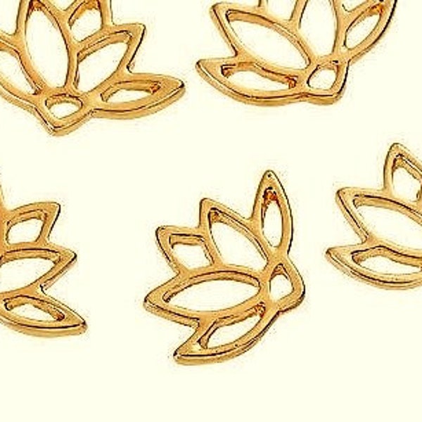 4 LOTUS FLOWER connectors (*), gold metal, zen / oriental / Egyptian spirit, 15x11mm - 4 gold Lotus flower connector charms