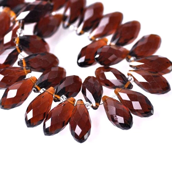 2 large briolette drop beads, 20x10 mm, DARK TOPAZ BROWN tone, faceted crystal glass - Dark Topaze teardrop faceted glass beads