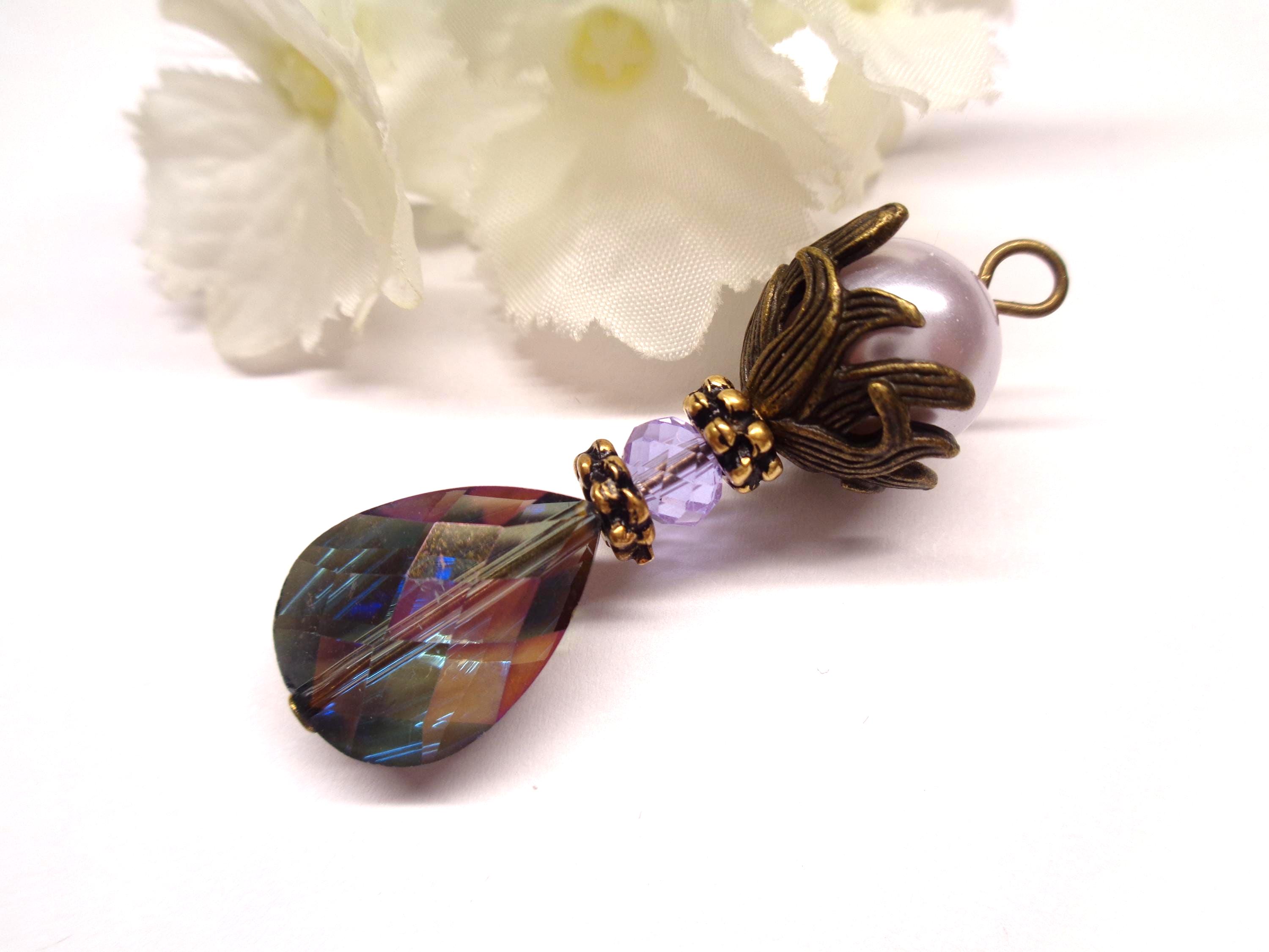 Collier Ras Du Cou Crochet Main Sylvette Raisonnier - Perles Verre Mauve/vert - Fait En France