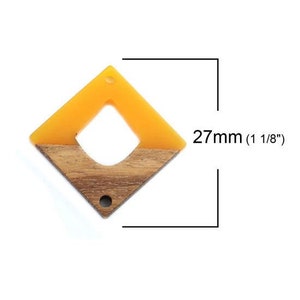 Pendentif CONNECTEUR bois jaune, LOSANGE creux H27mm, bohème / ethnique / tribal Yellow & wood tones connector, open rhombus shaped image 2