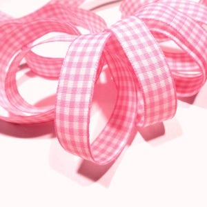 1 ou 4 mètres Ruban vichy style B.B., esprit VINTAGE,  carreaux rose / blanc, 12mm de large, d'un seul tenant