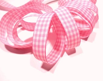 1 or 4 meters B.B. style gingham ribbon, VINTAGE spirit, pink/white checks, 12mm wide, in one piece