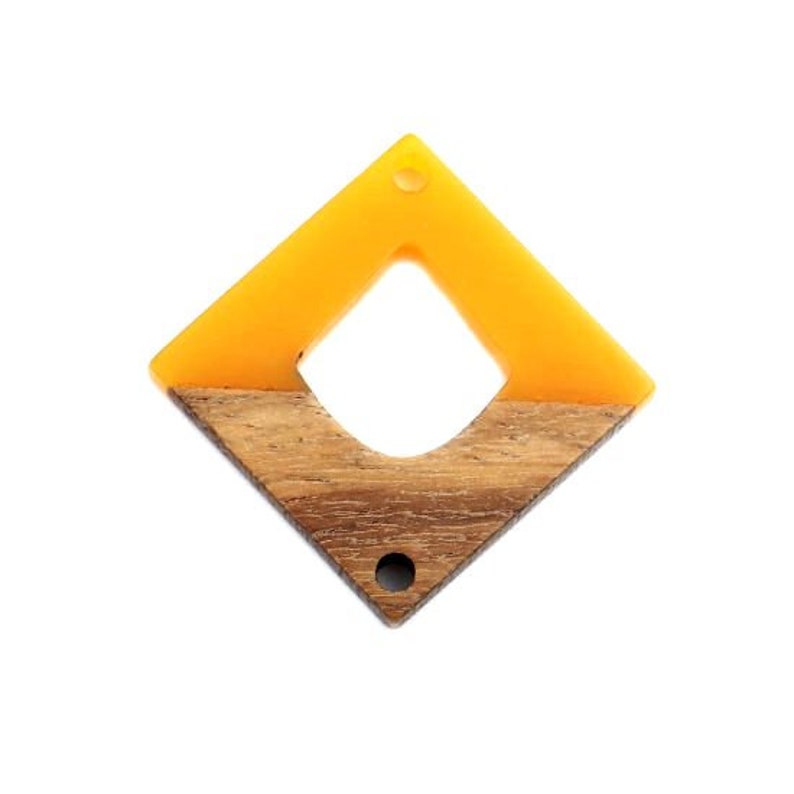 Pendentif CONNECTEUR bois jaune, LOSANGE creux H27mm, bohème / ethnique / tribal Yellow & wood tones connector, open rhombus shaped image 1