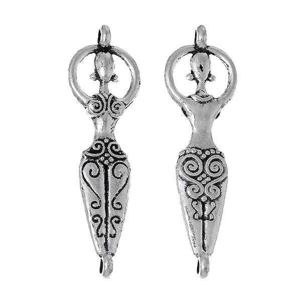 2 or 4 Fertility Goddess connector pendants, ethnic tribal, antique silver, 41x12mm - 2 or 4 Dark silver fertility goddess connectors