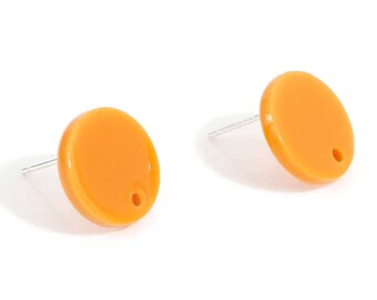 2 supports puces d'oreille ORANGE DOUX, acrylique, forme ronde pleine, diam. 14mm, trou 1.4mm