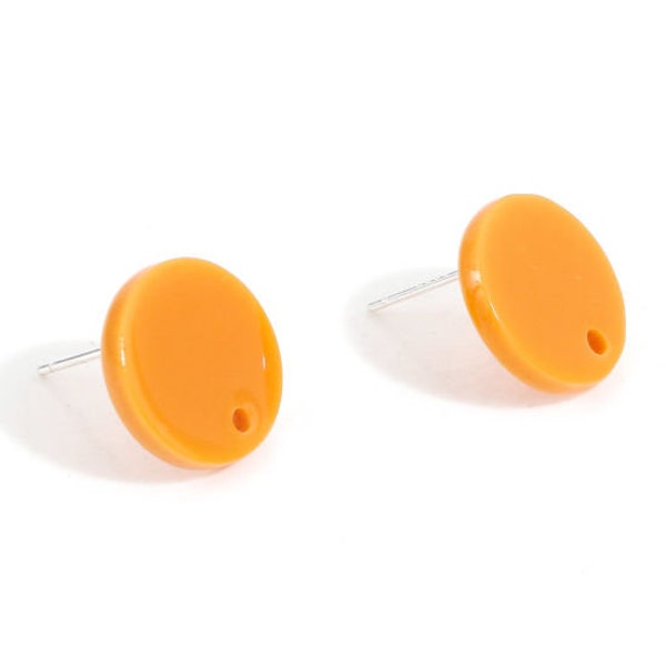 2 supports puces d'oreille ORANGE DOUX, acrylique, forme ronde pleine, diam. 14mm, trou 1.4mm