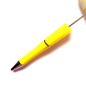 Stylo à décorer de perles - acrylique jaune citron / métal argenté - encre noire - rétractable