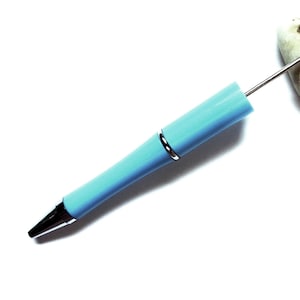 Stylo à décorer de perles - acrylique bleu clair / métal argenté - encre noire - rétractable