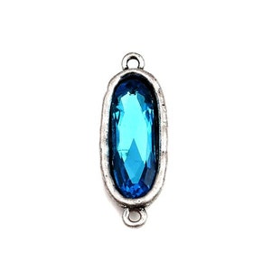 1 ou 2 x connecteur ovale 39x14mm, Ethnique / Médieval / tribal , cabochon facetté très brillant, bleu paon / turquoise foncé s/vieil argent