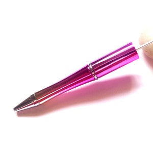 Stylo à décorer de perles, acrylique métallisé brillant - ROSE FUCHSIA légèrement doré à la pointe / argenté - encre noire - rétractable