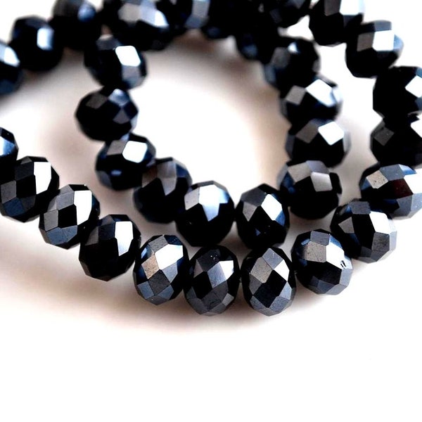 50 ou 100 petites perles noires, type boulier, 4x3mm, verre facetté - Small BLACK donut rondelles beads, opaque faceted glass