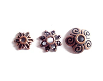 20 coupelles cuivre antique, 3 formes au choix, de 7.5 à 10.5 mm / 20 red copper tone flower bead caps, 3 shapes and sizes to choose