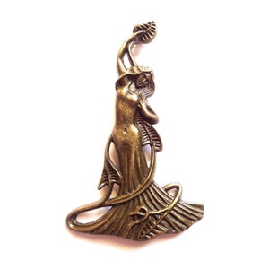 Long Art Nouveau pendant or brooch - 6.8 " - sensual feminity - feminine beauty - vegetation setting, antique bronze metal