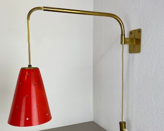 XXL Stilnovo Sarfatti Style Red Counter Weight Brass Wall Light Italy, 1950s | midcentury modern MATEGOT | danish modern art deco