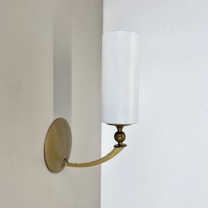 Large 36cm Modernist Brass and glass Theatre Wall Light Sconces, France, 1950s