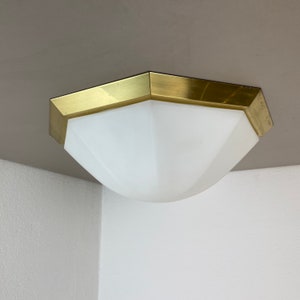 modernist glass and brass flushmount &quot;diamond&quot; ceiling wall light by Glashütte Limburg, Germany 1970s | SCONCEs Wall light Sputnik Space age