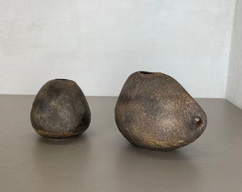 set of 2 West German Ceramic Studio Vase Object by Helmut Schäffenacker, 1960s | Space Age Op Art | midcentury modern | danish modern
