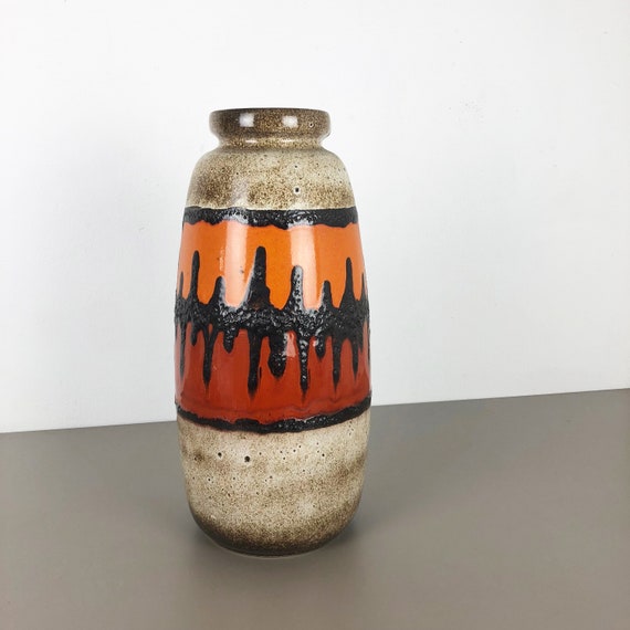 Xxxl 48cm Floorvase Vintage 70s Optical Art Fat Lava Scheurich 