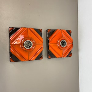 Set of Two brown-Orange Ceramic Fat Lava Wall Lights Pan Ceramics, Germany 1970 |  SCONCEs Sputnik Space age | midcentury modern | eames