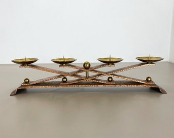 2,8 kg Hagenauer Style Brutalist Cuivre + Brass Bougeoir, Autriche 1950 | kerzenleuchter kerzenständer midcentury modern