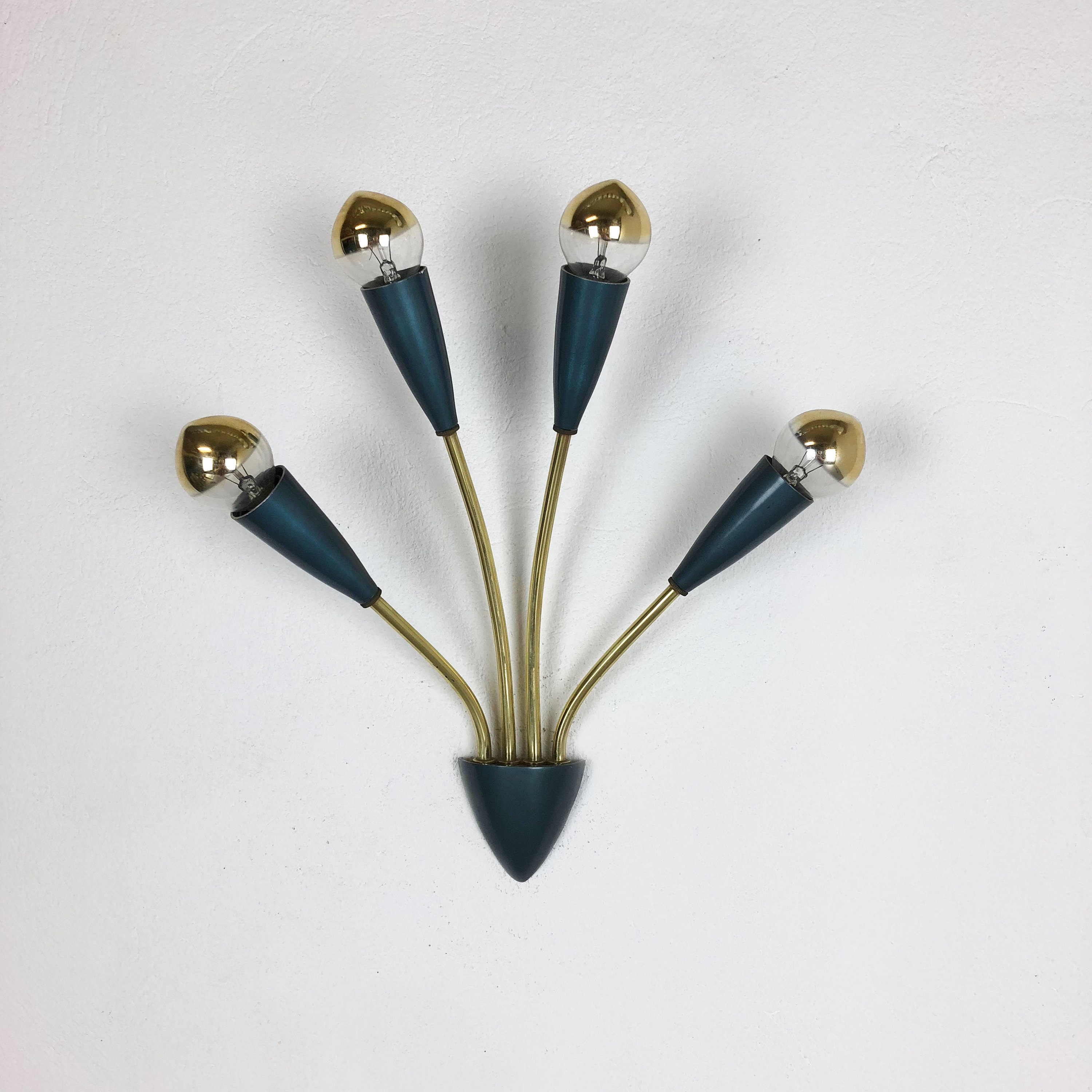 Modernist Blue and Brass Italian Wall Light 1950s
