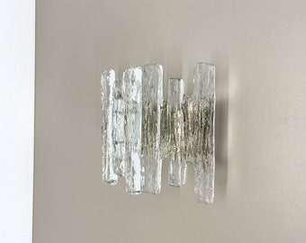 Large Hollywood Regency Ice Glass Wall Light Made by J. T. Kalmar Lights, 1960s | Wall torch applique sconces  |  lamp light lampe eames