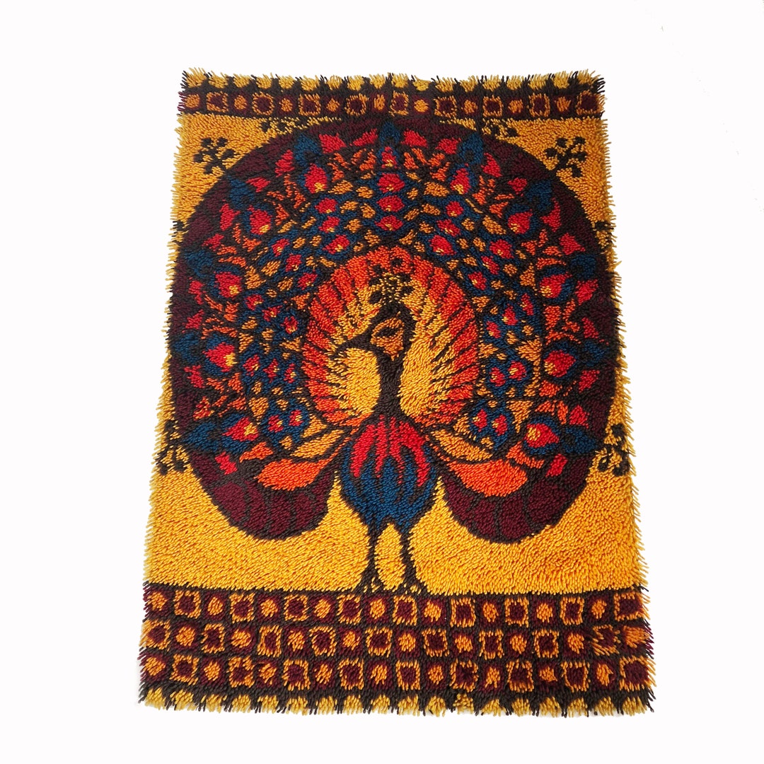 70s Rya Rug Vintage Peacock RYA Rug by EGE RYA Taepper Deluxe, Denmark 70s ...