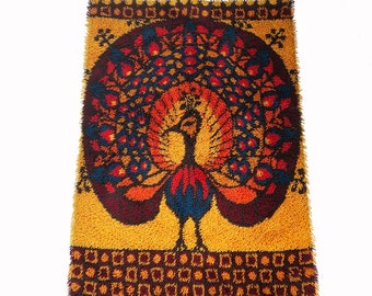vintage Peacock RYA Rug by EGE RYA Taepper deluxe, Denmark 70s modernist | mid century modern eames era 70s op art shag loft  | pop art