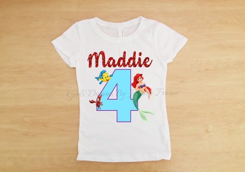 w//Name /& Age Birthday Outfit Personalize ARIEL Birthday T-Shirt